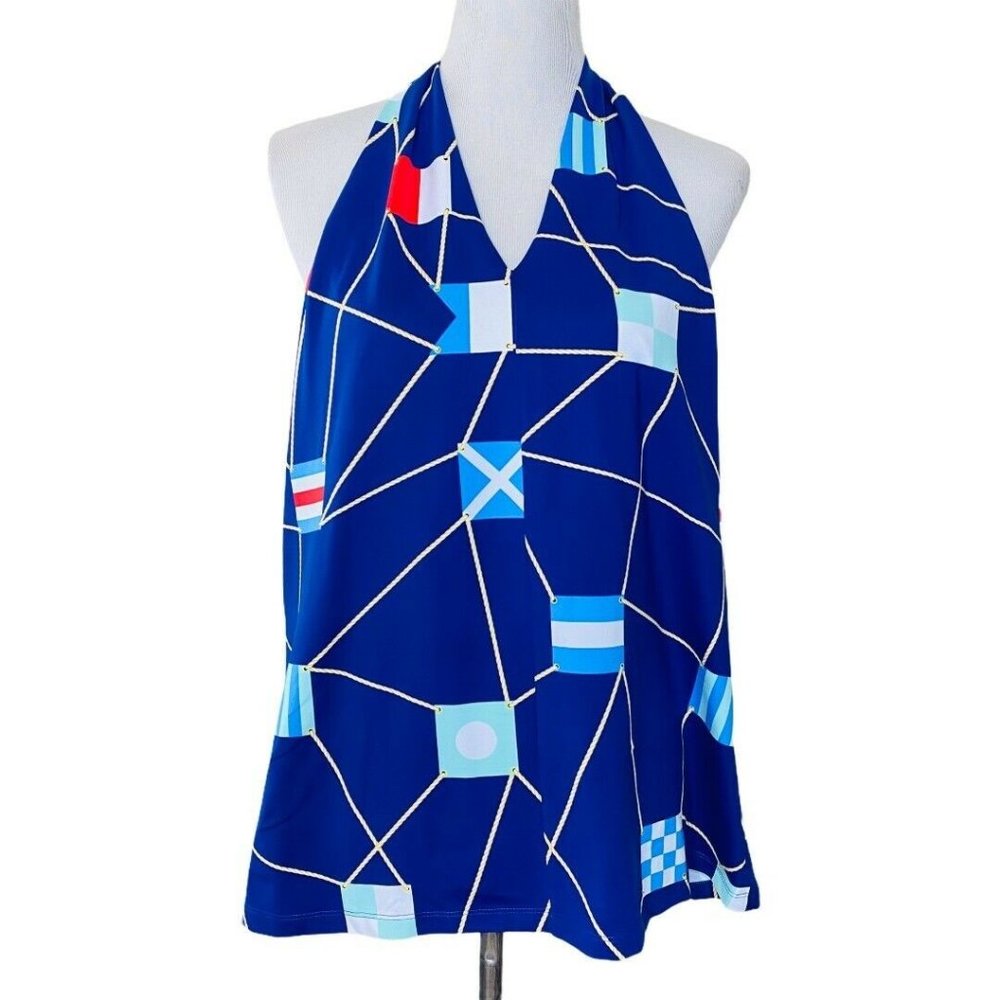 J. McLaughlin NWT Women's Flagstaff (Blue) Halter YVETTE Flag Top, Size Large